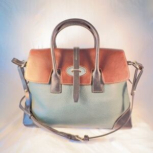 Dooney & Bourke Pebble Turnlock Handle Tote | Teal Green Leather w/ Brown Flap